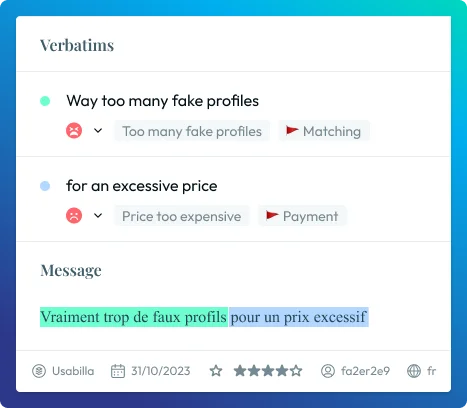 Synopsis : un message découpé en verbatims tagués